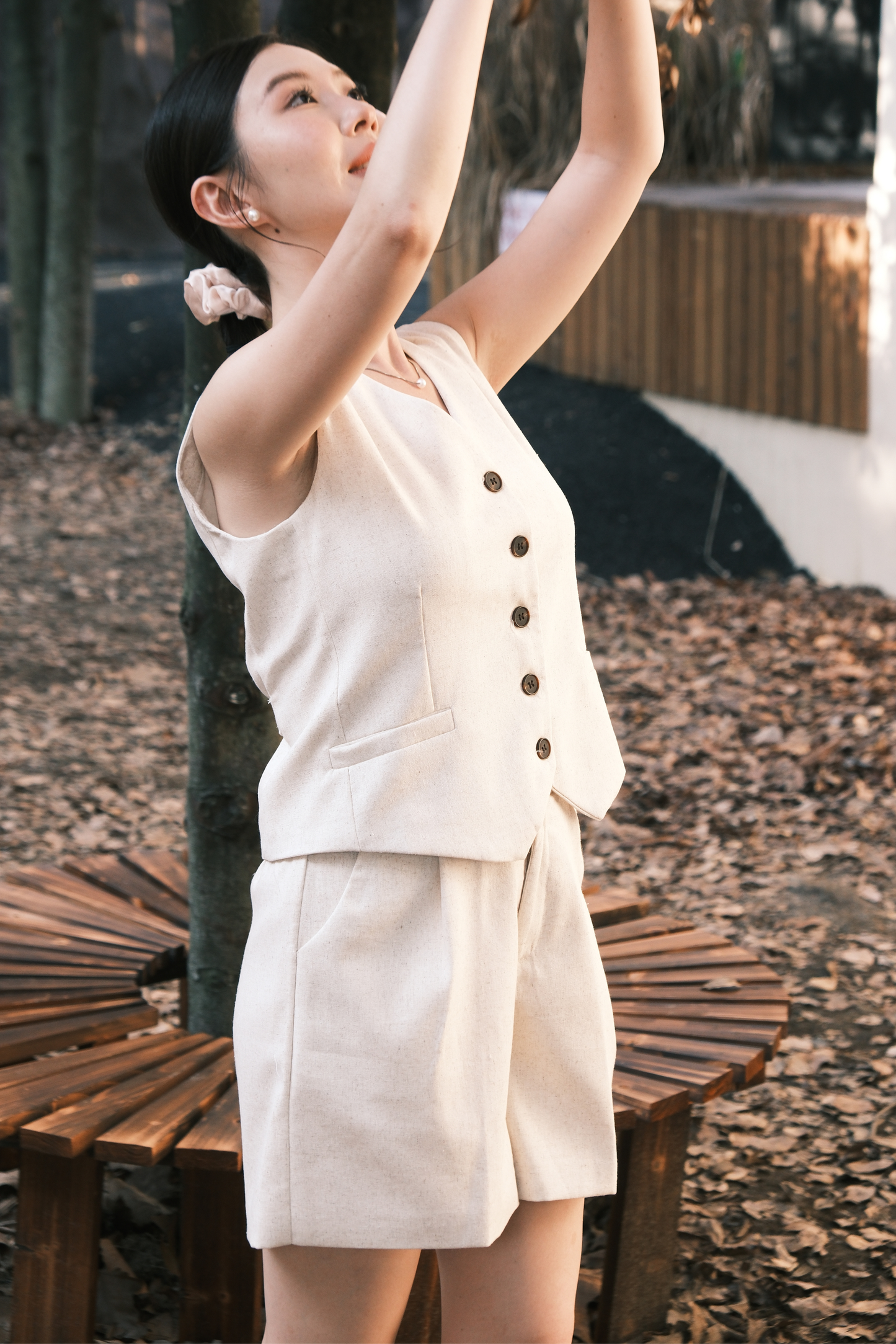 Harper Linen Tailored Vest & Shorts Set