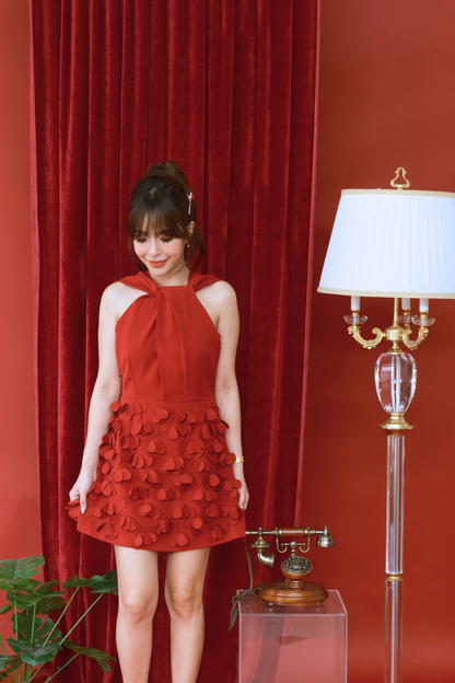 Clara Bow-Back Petal Skirt Dress in Red