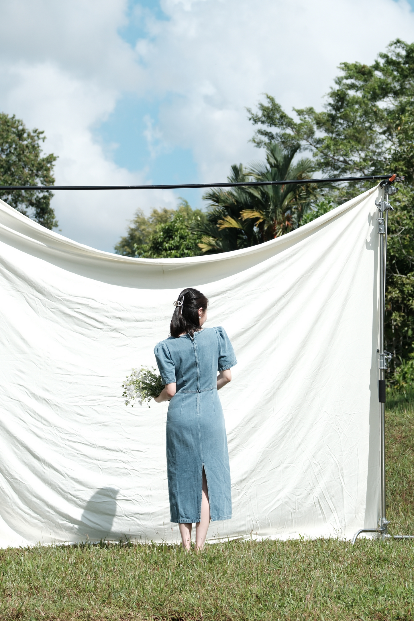 Juliette Puff Sleeve Denim Midi Dress