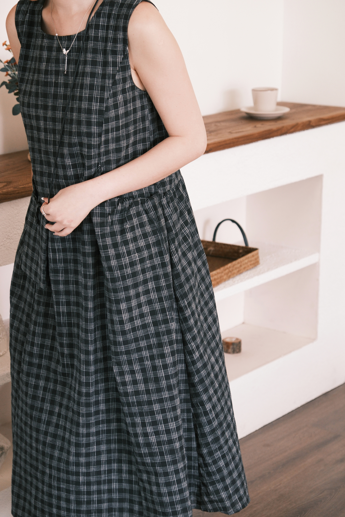 Elodie Plaid Midi Dress in Black
