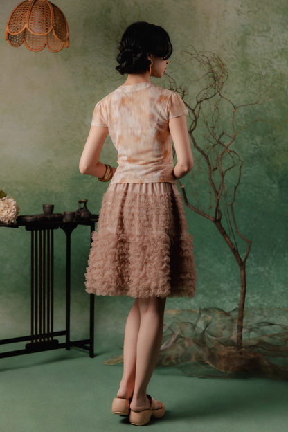 Mathilde Tiered Ruffle Skirt in Beige