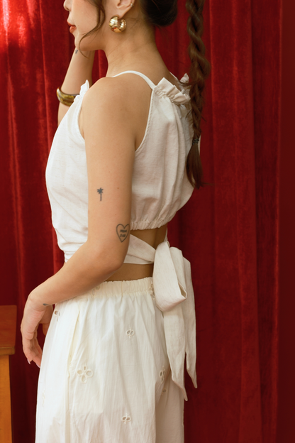 Bohemian Lace-Trimmed Cropped Halter Top  (In-Stock)