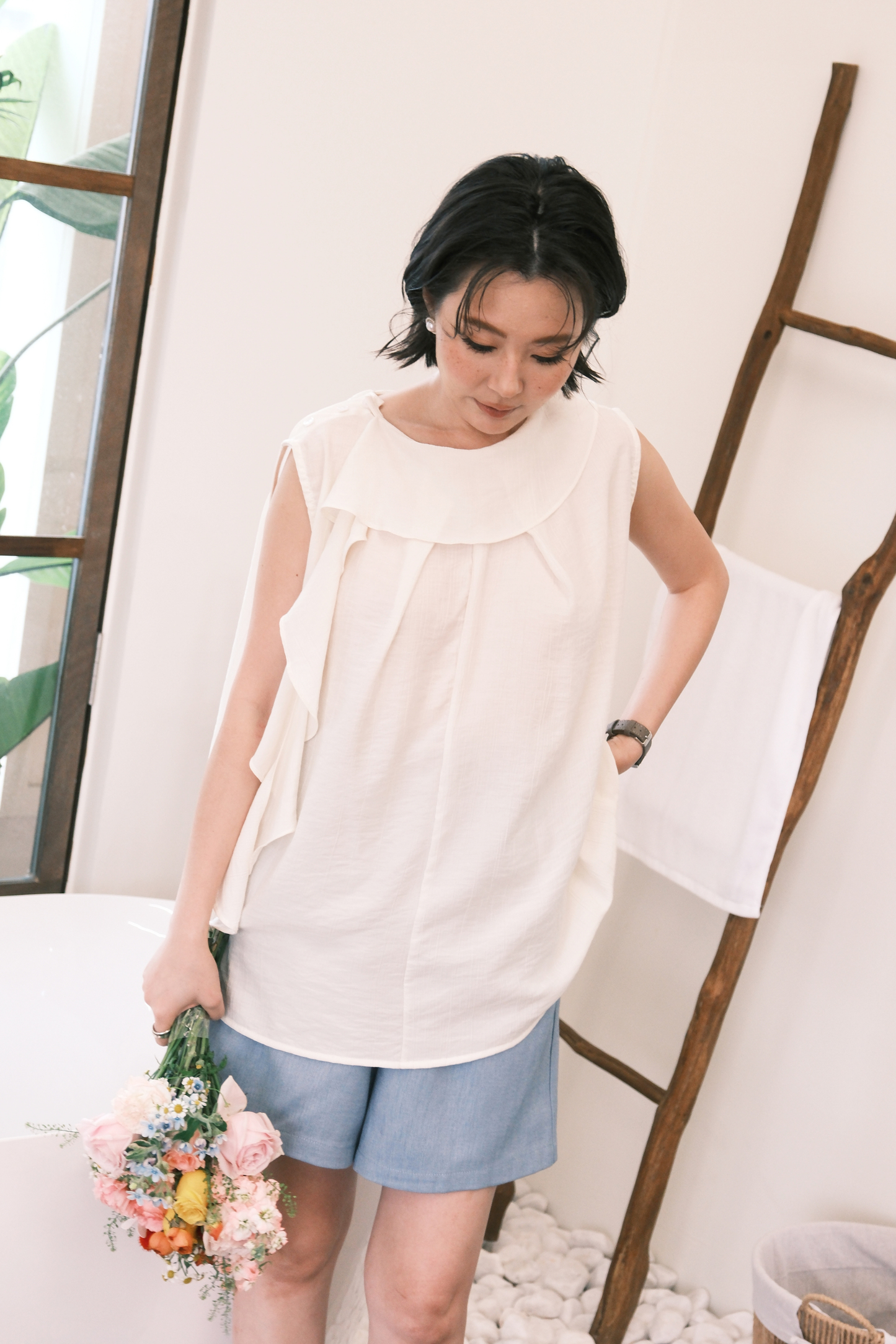 Eloise Ruffle Top in Cream