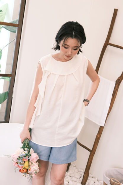 Eloise Ruffle Top in Cream