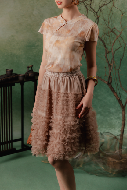 Mathilde Tiered Ruffle Skirt in Beige