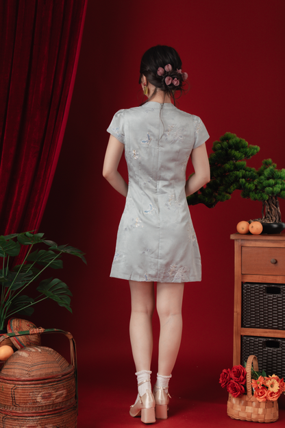 Ariel Frost-Blossom Cheongsam Mini Dress (In-Stock)