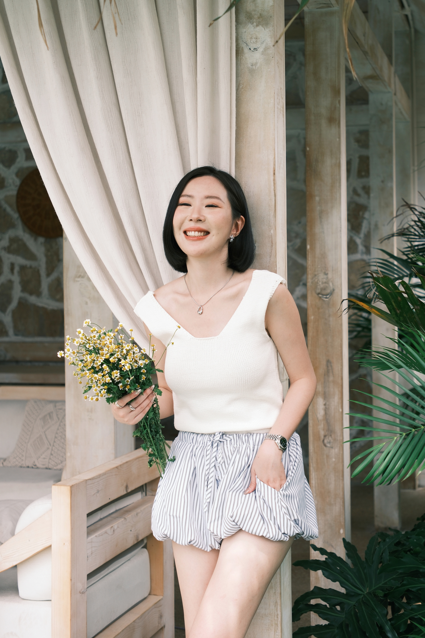 Céline Back-Tie Knit Tank in White