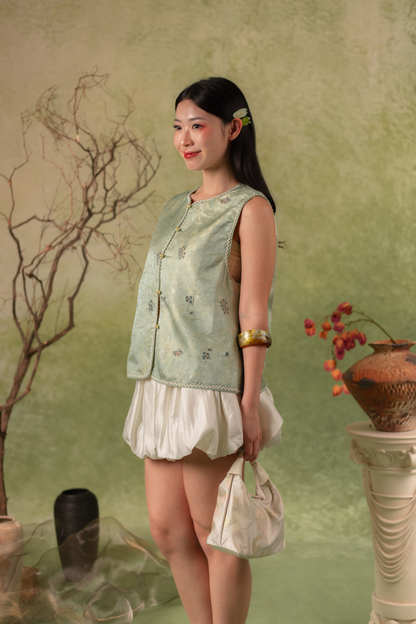 Pearl Puff Bubble Mini Skirt in Ivory