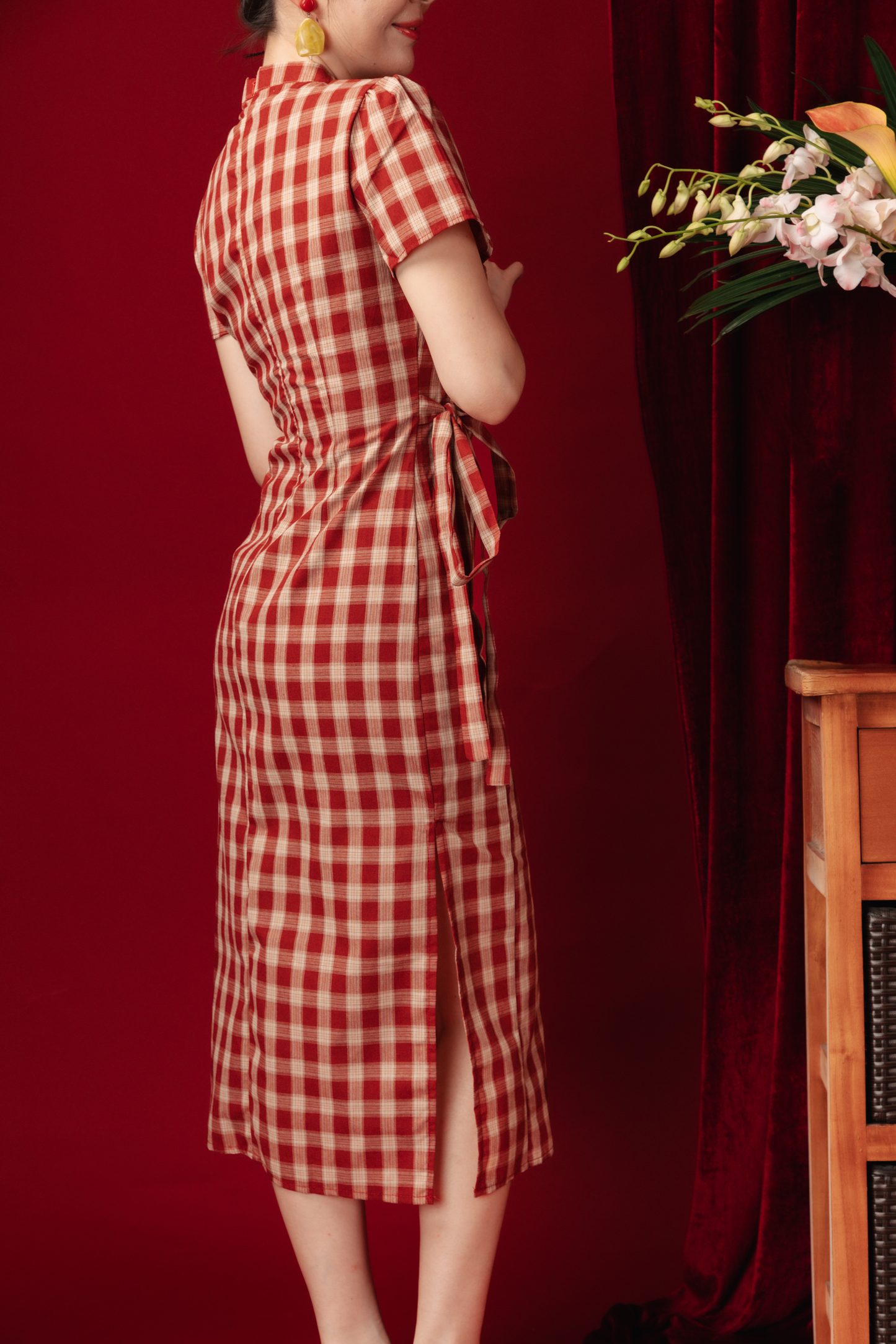 Camille Checked Mandarin Wrap Dress