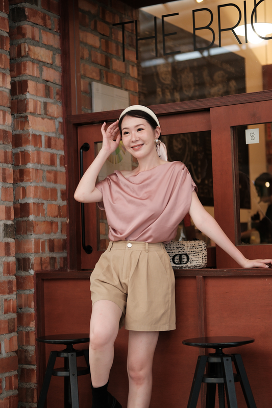 Claire Draped Satin Top in Pink