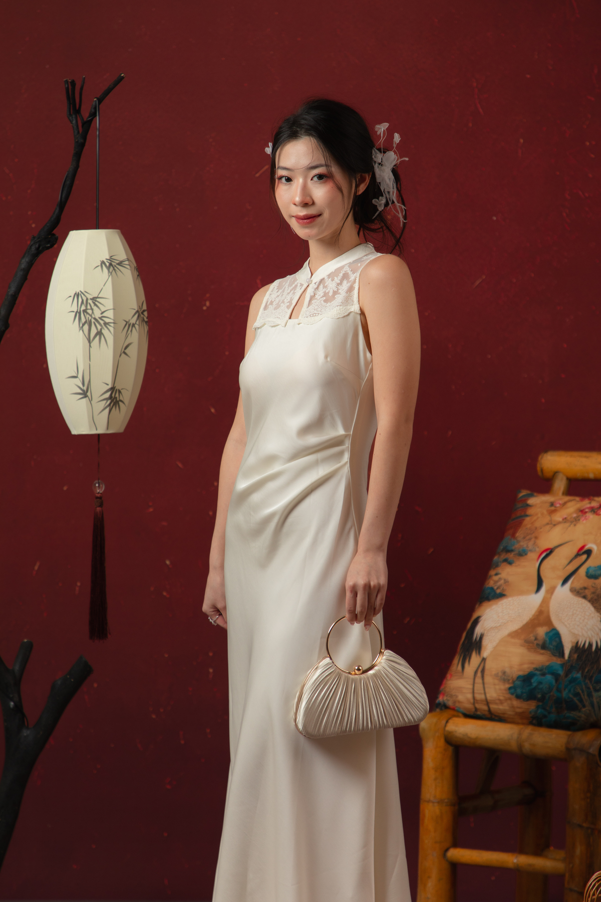 Amélie Perle Cheongsam Dress in Pearl White