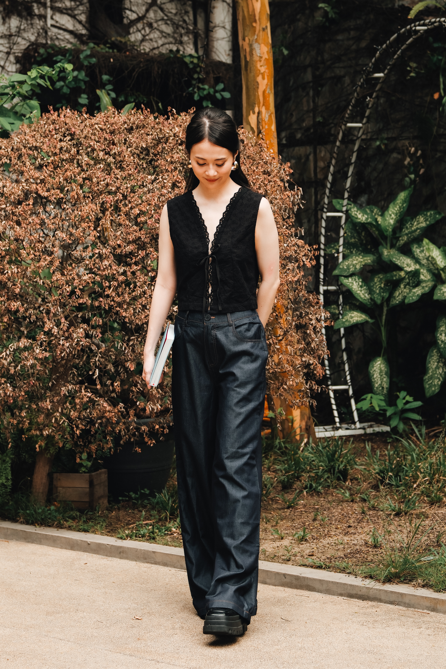 Celeste Lace Tie-Front Top in Black