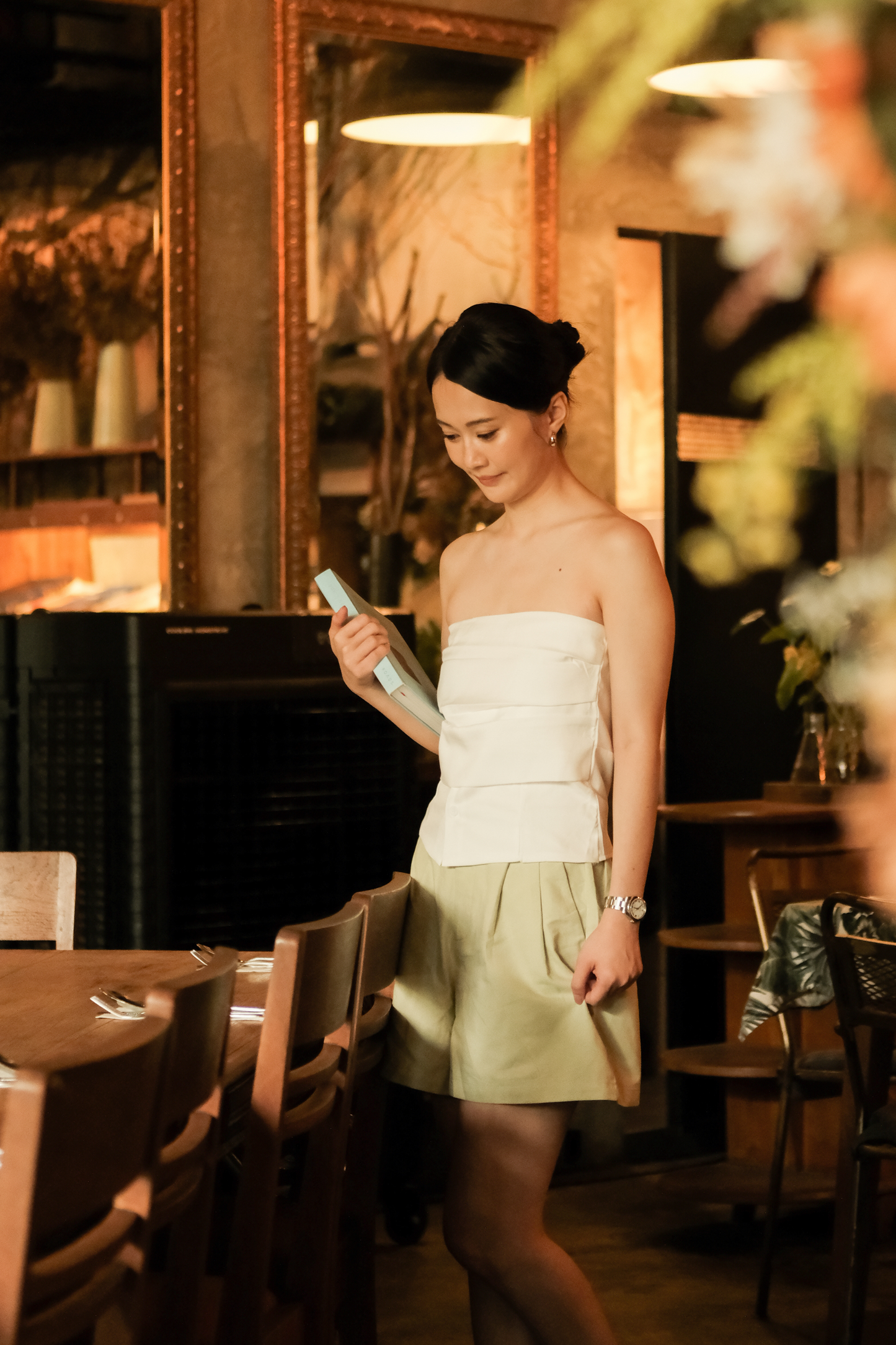 Isaline Ruched Back Tube Blouse in White