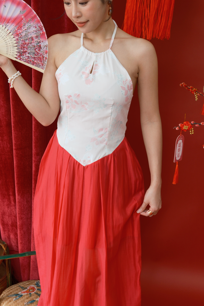 Camellia Veil Halter Cheongsam Gown