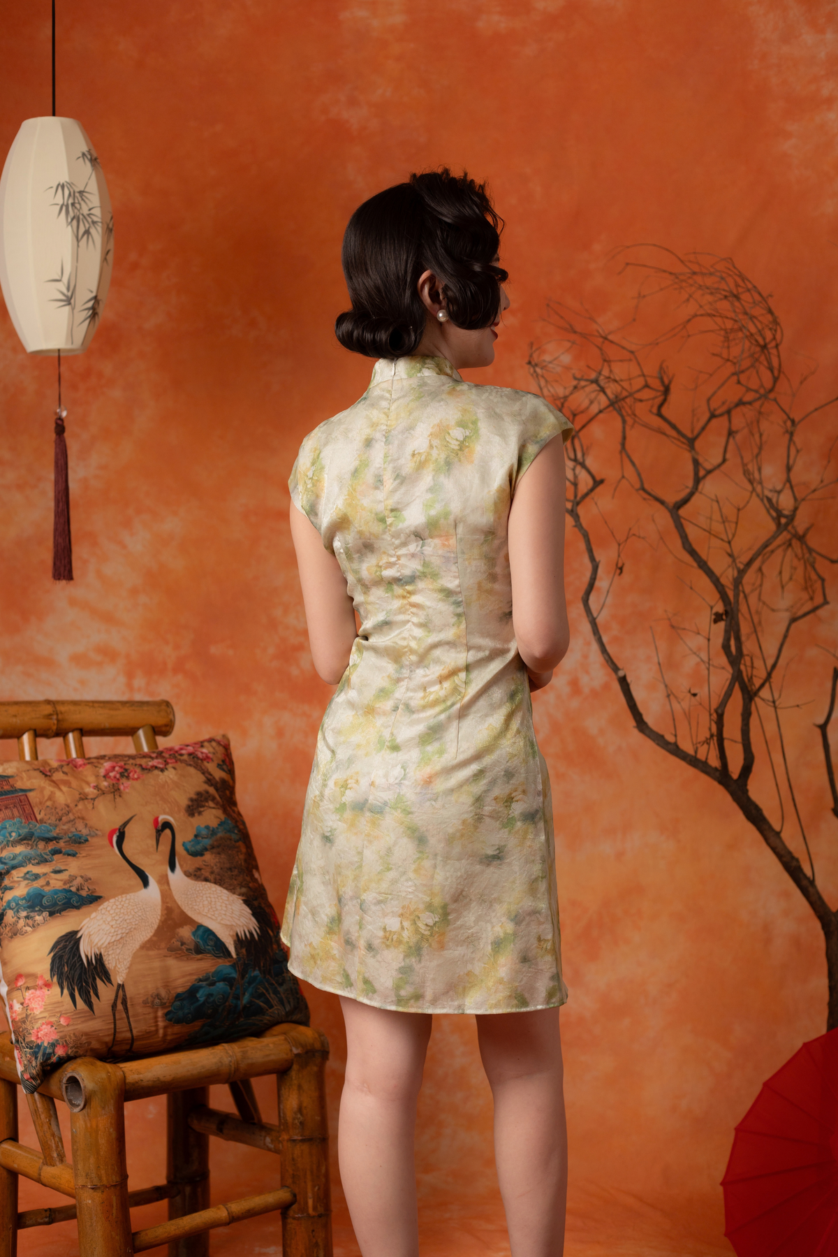 Oriana Watercolour Cheongsam Dress in Sage