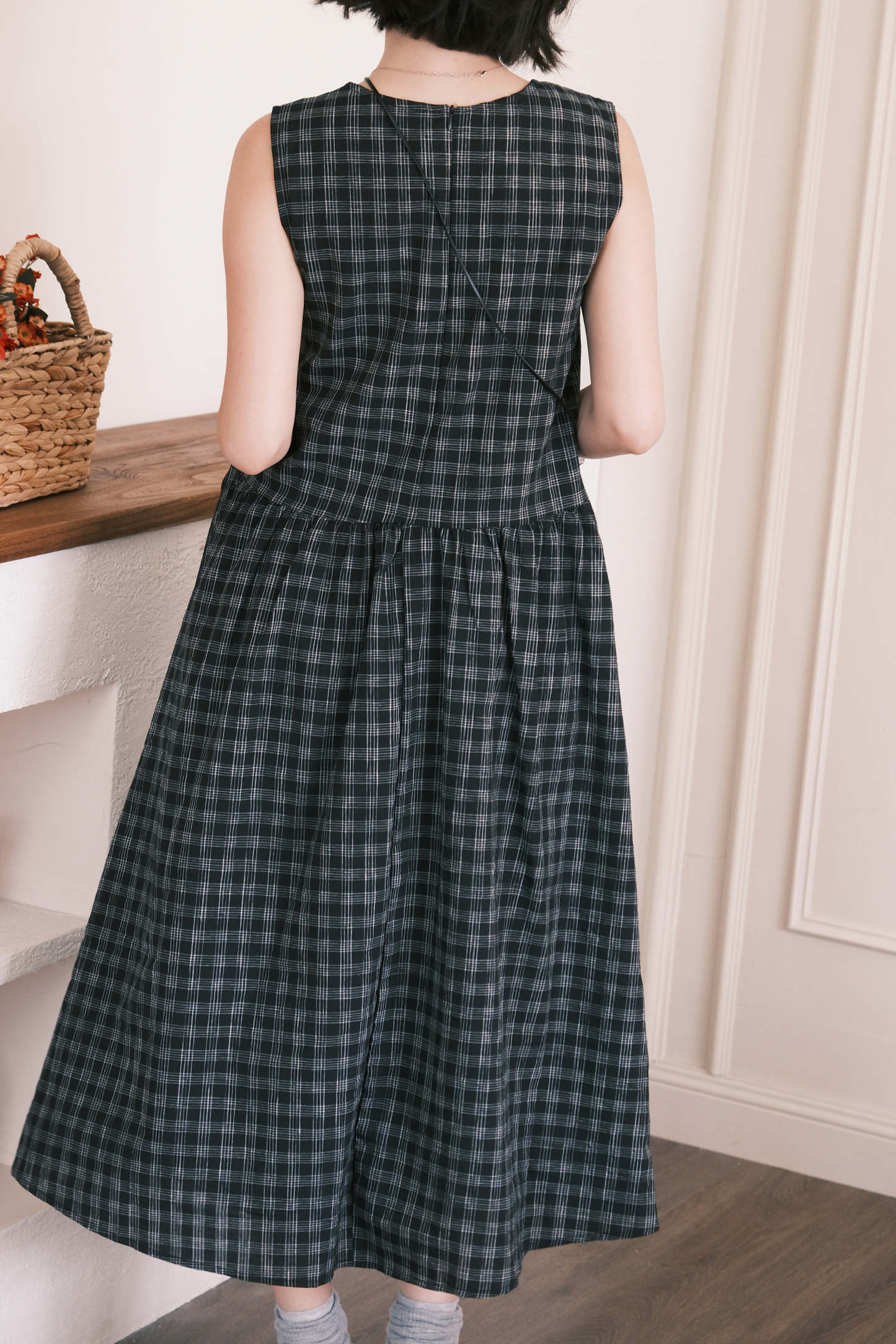 Elodie Plaid Midi Dress in Black