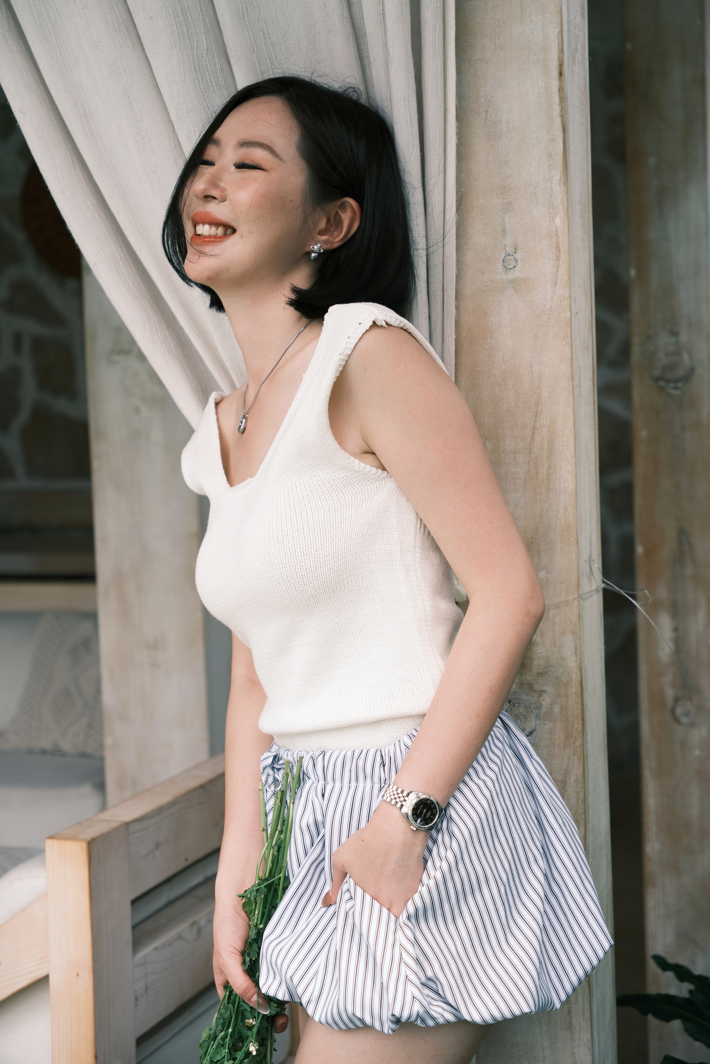 Zélie Striped Balloon Shorts in Black