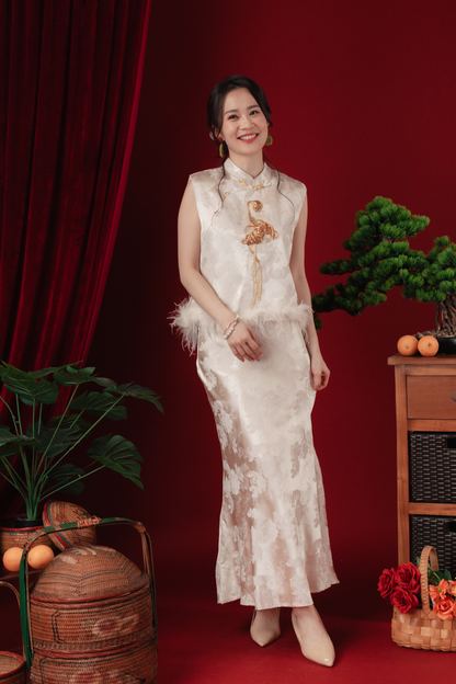 Celeste Feather-Trace Brocade Cheongsam Set