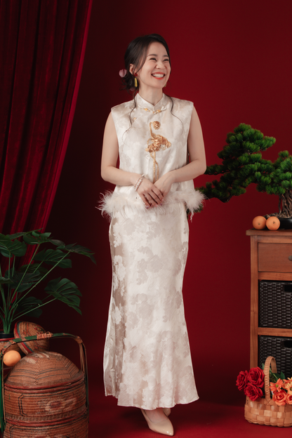 Celeste Feather-Trace Brocade Cheongsam Set