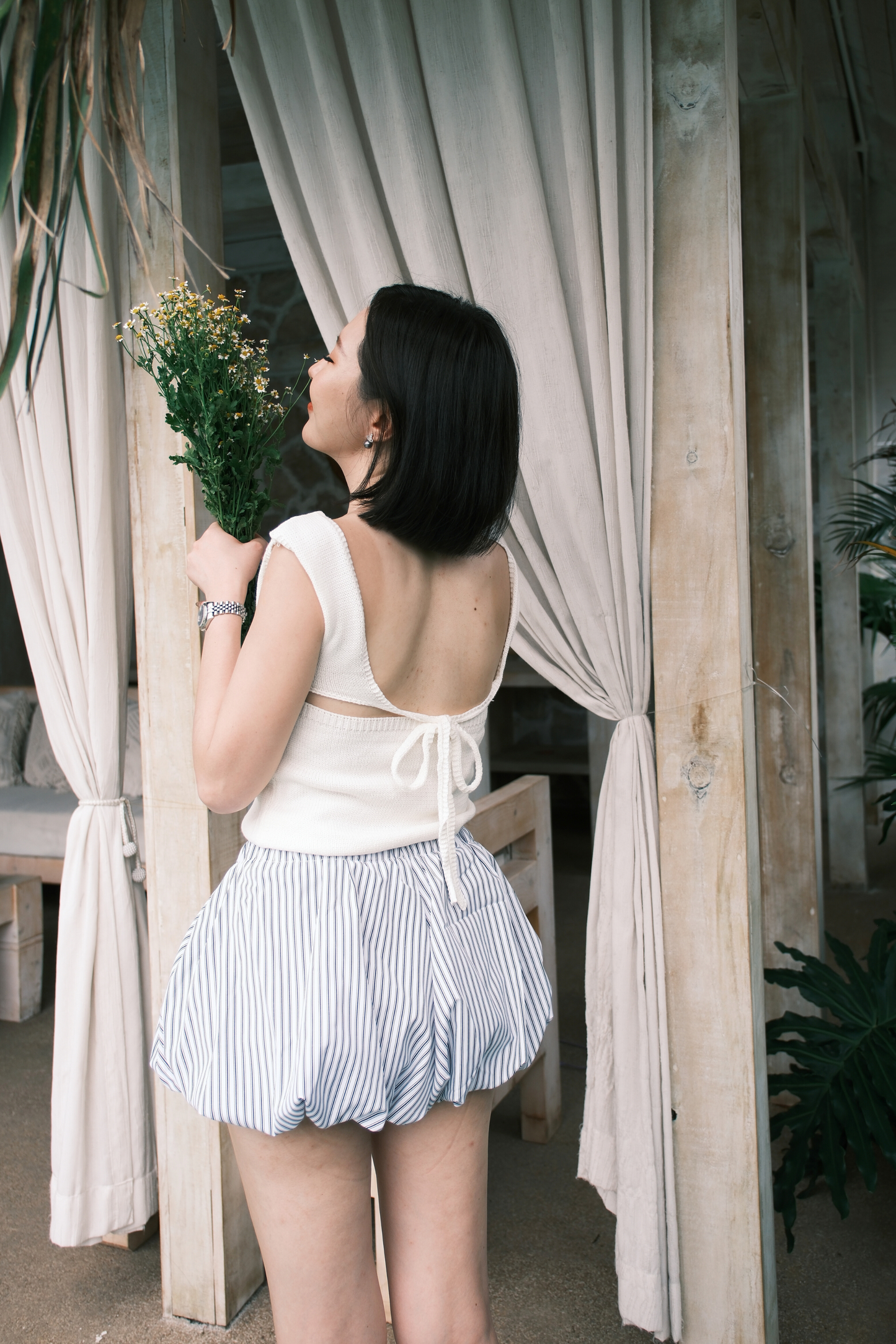 Zélie Striped Balloon Shorts in Black