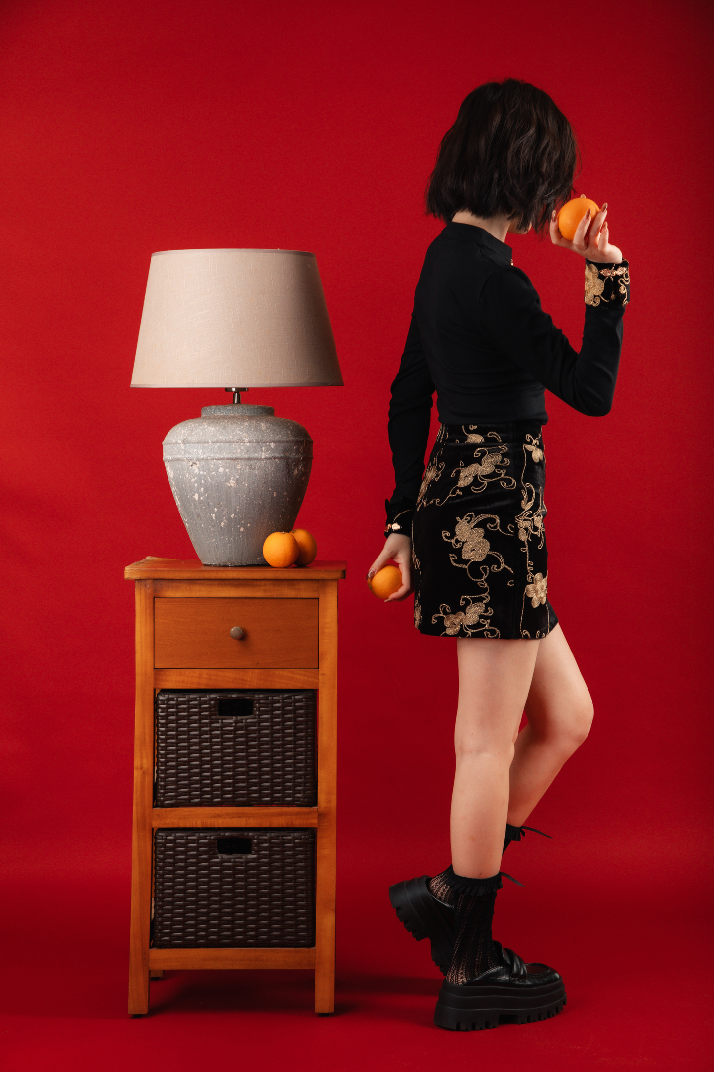 Lyra Oriental Embroidered Top/Gold Embroidered Skirt (In-Stock)