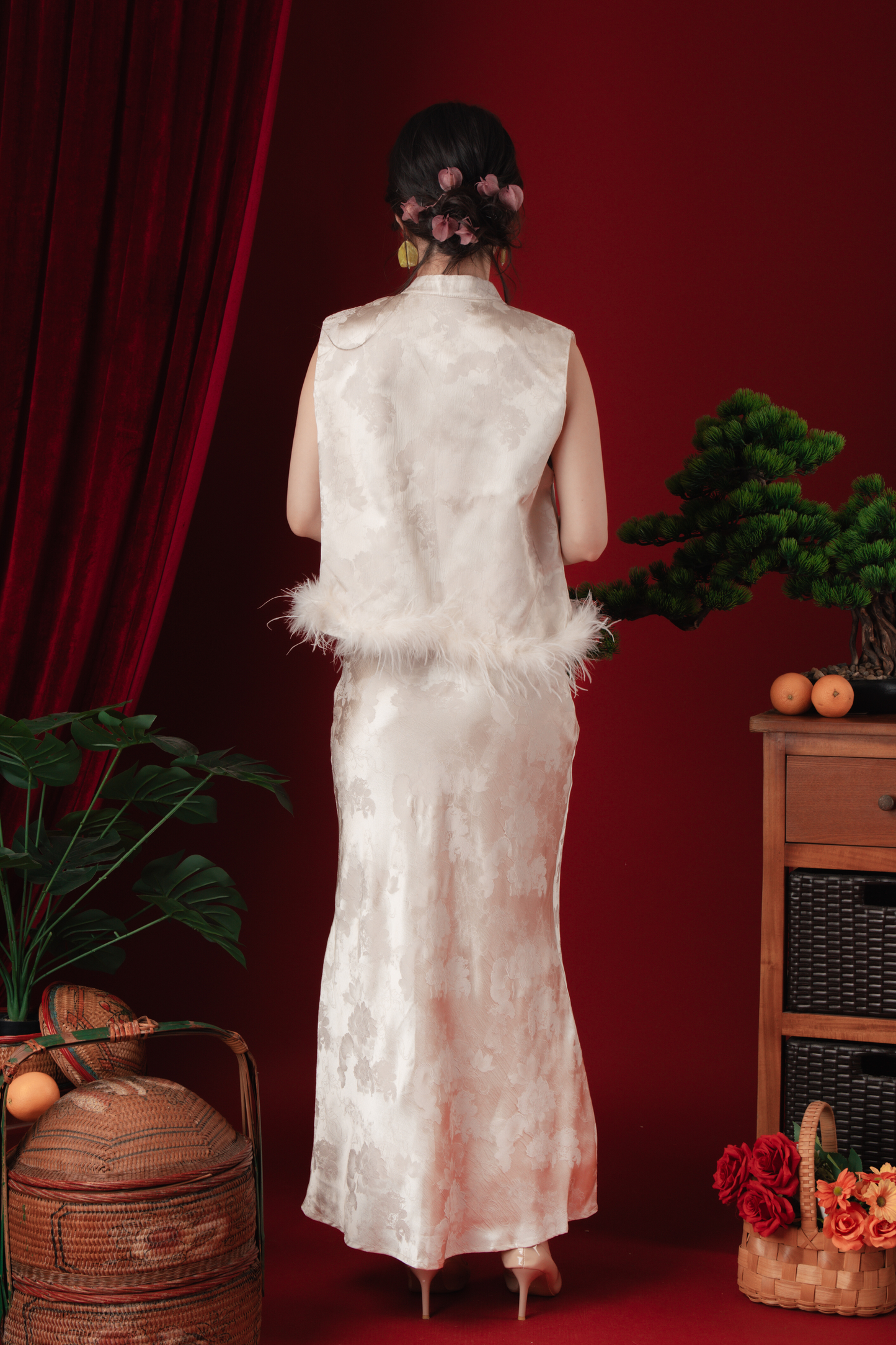 Celeste Feather-Trace Brocade Cheongsam Set