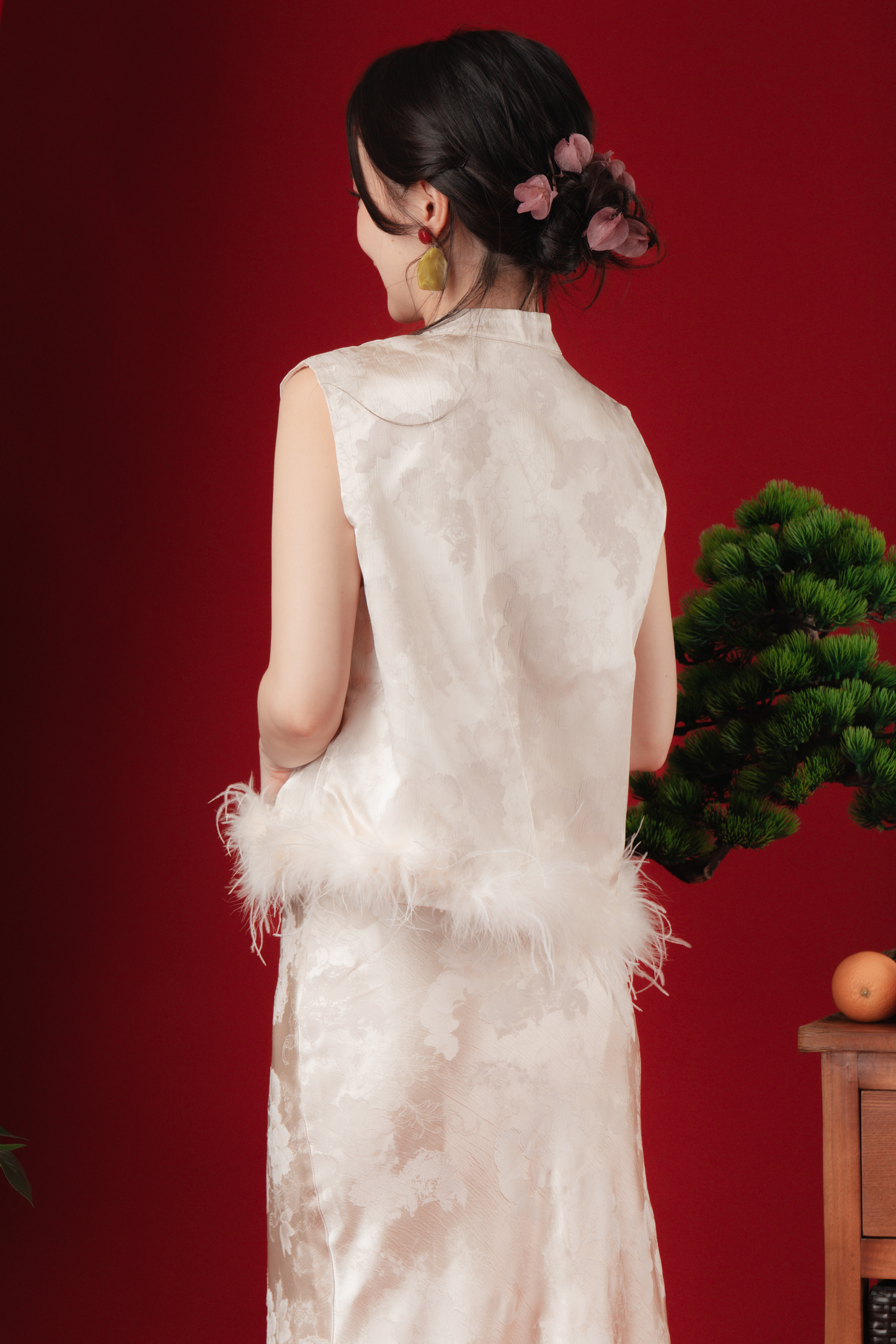 Celeste Feather-Trace Brocade Cheongsam Set