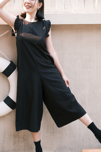 Camille Ruffle Wide-Leg Jumpsuit In Black