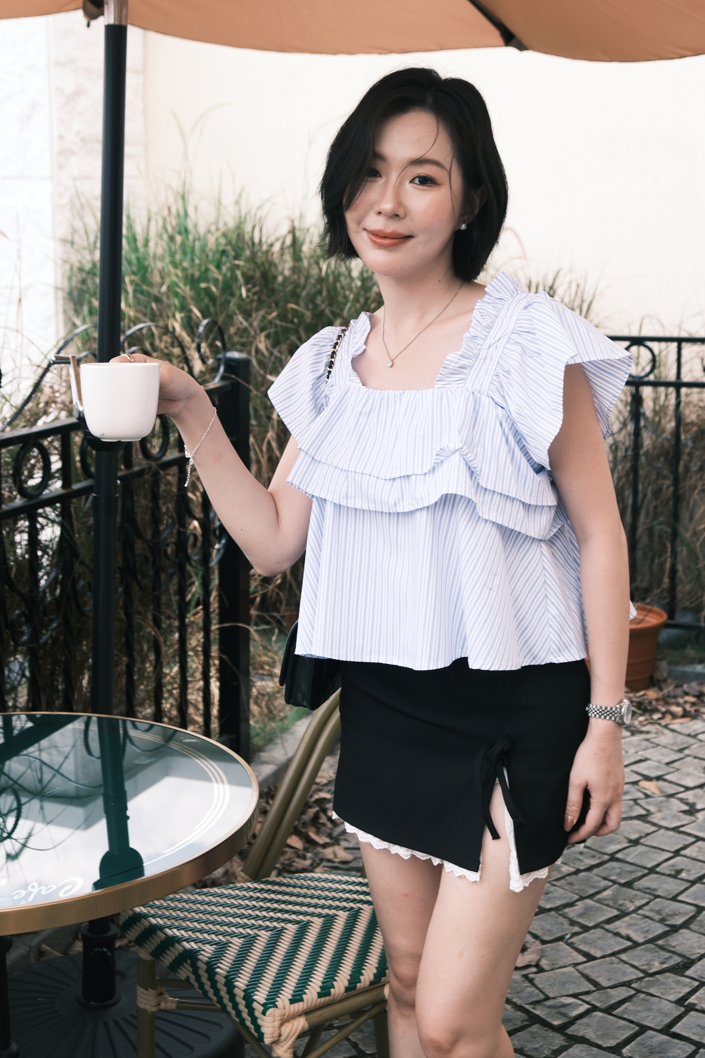 Isla Ruffle Off-Shoulder Top in Light Blue