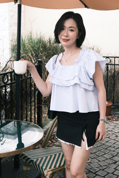 Isla Ruffle Off-Shoulder Top in Light Blue