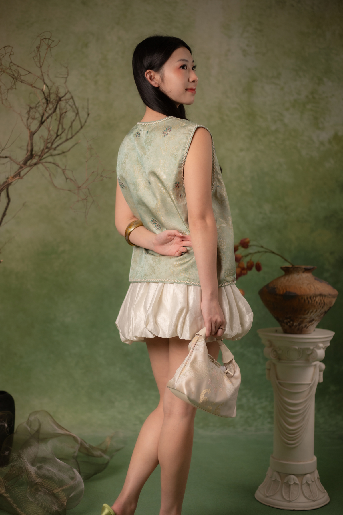 Willow Sleeveless Cheongsam Top in Sage
