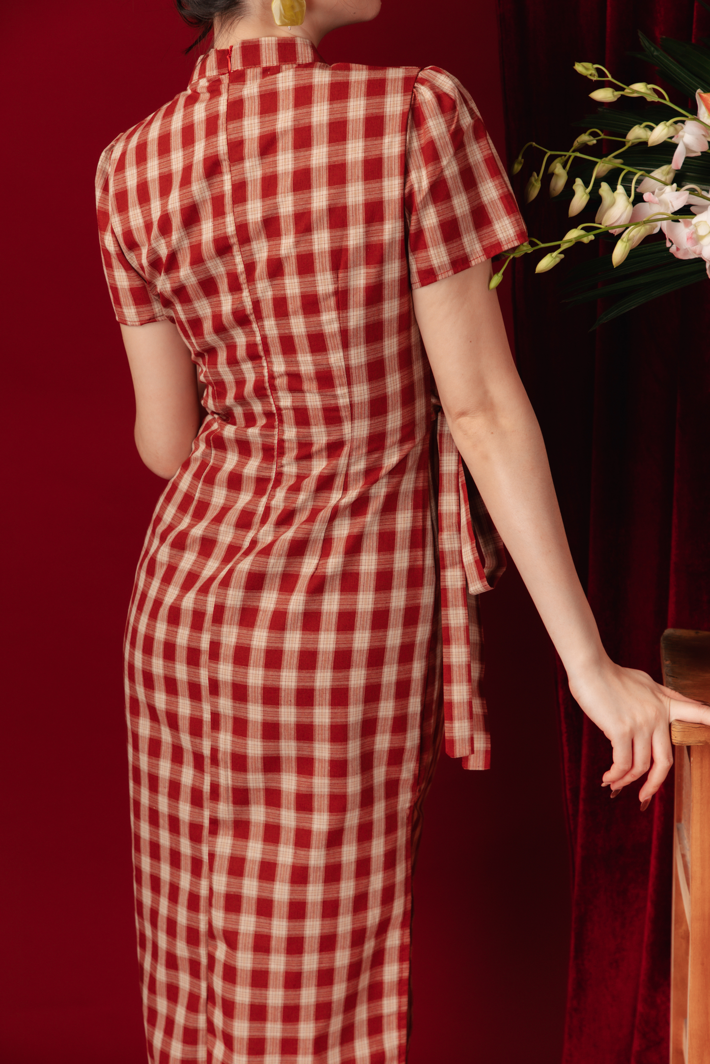 Camille Checked Mandarin Wrap Dress