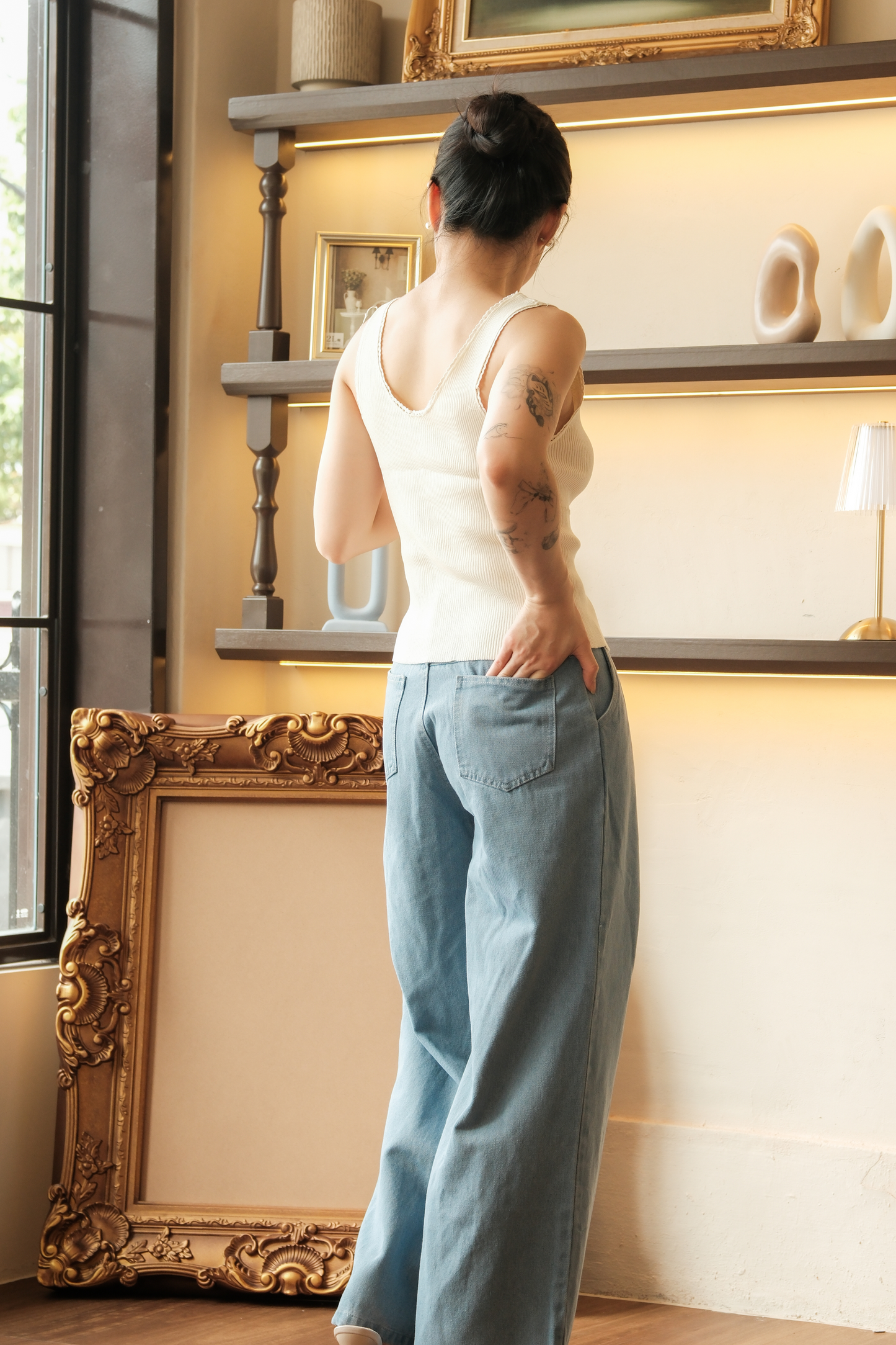 Élise Knit Button Tank in Beige