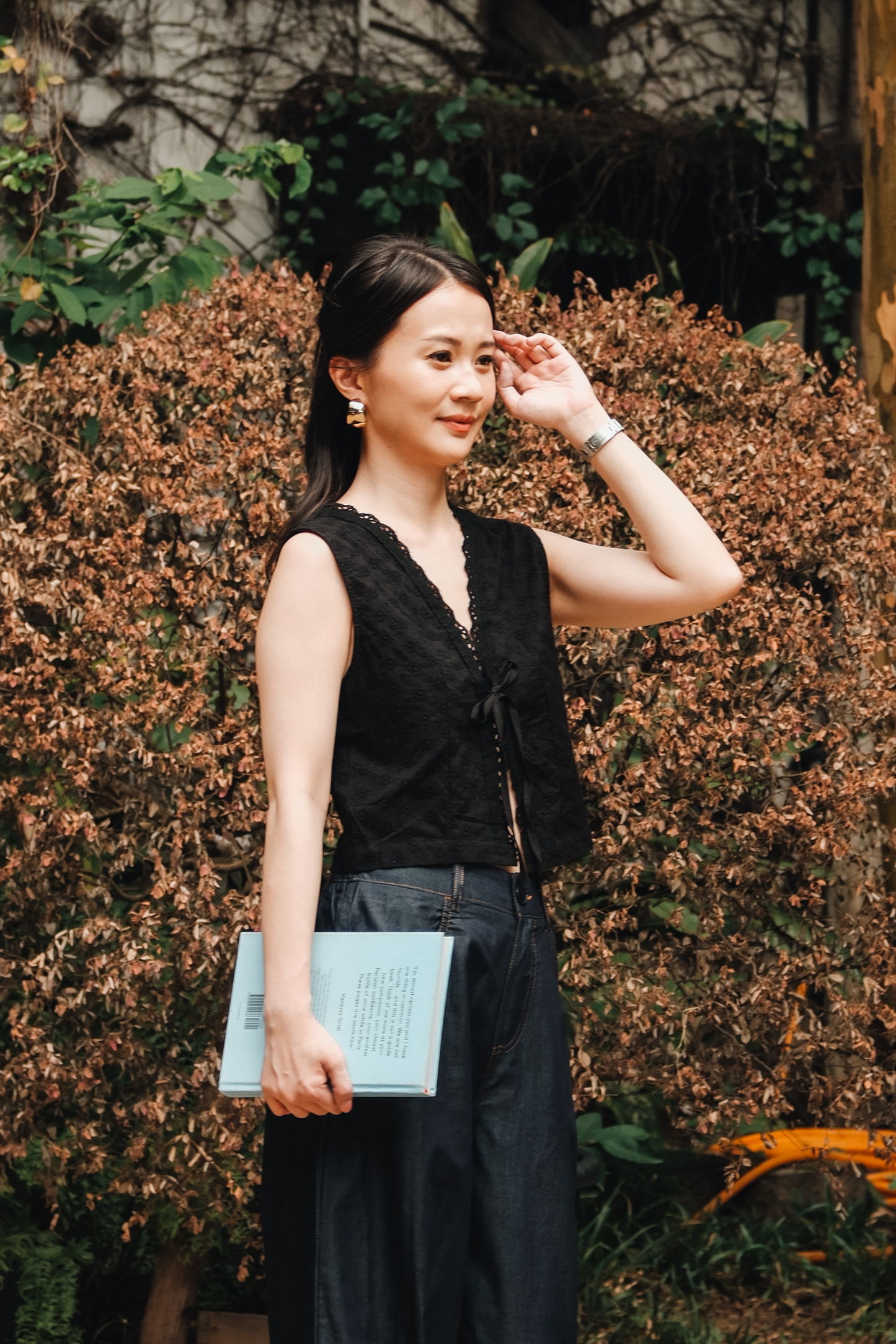Celeste Lace Tie-Front Top in Black