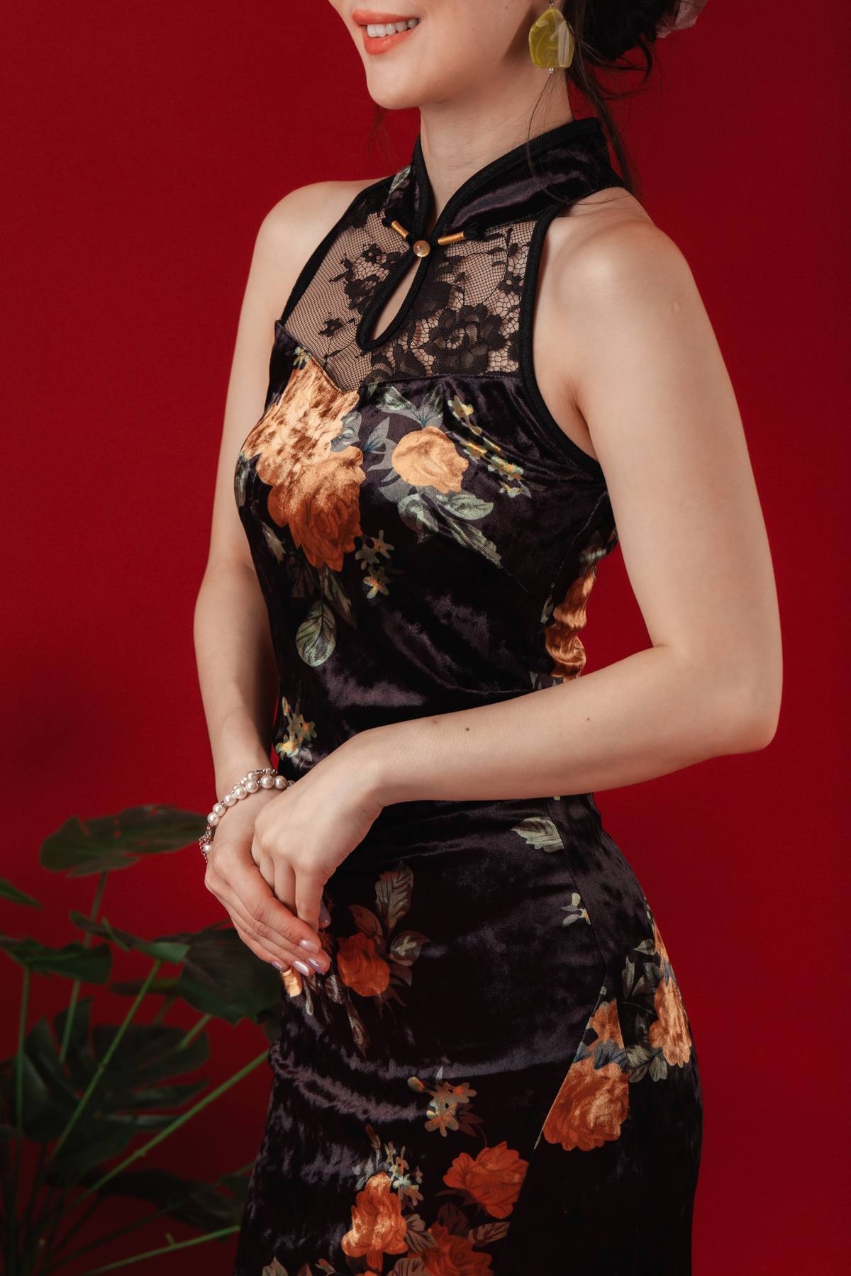 Velvet Bloom Lace Cheongsam Dress