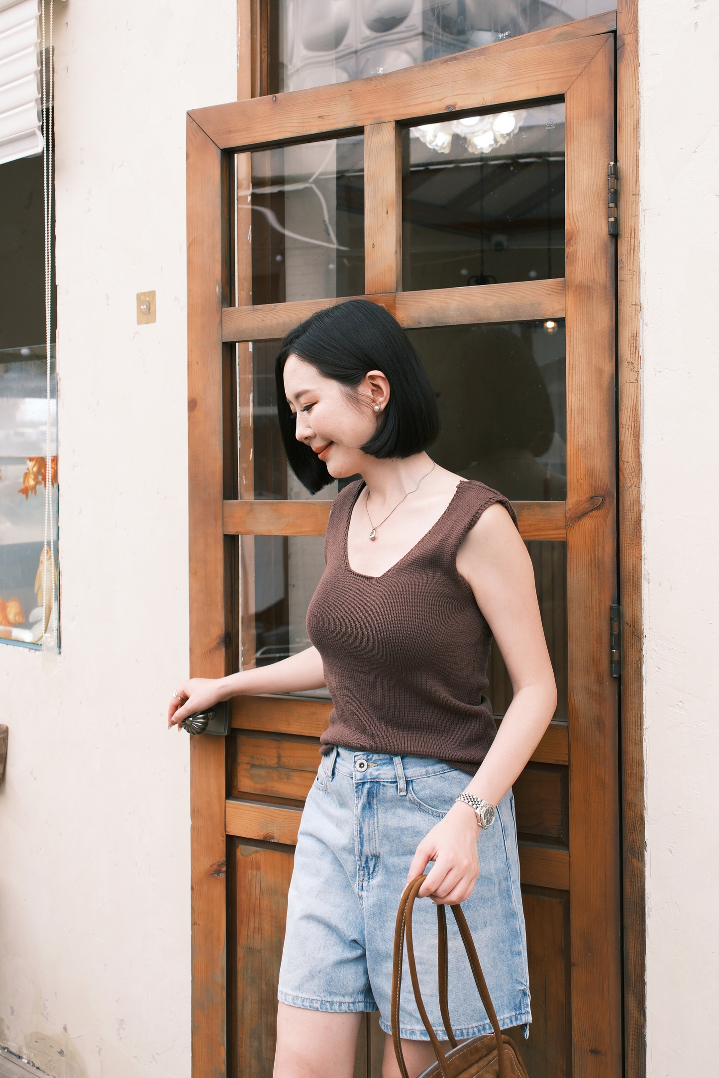 Céline Back-Tie Knit Tank in Coffee