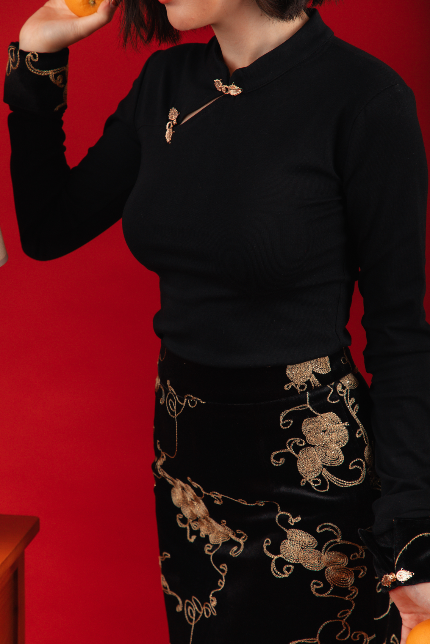 Lyra Oriental Embroidered Top/Gold Embroidered Skirt (In-Stock)