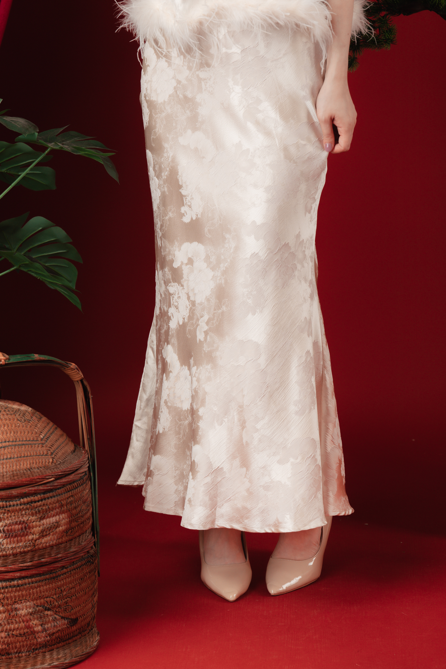 Celeste Feather-Trace Brocade Cheongsam Set