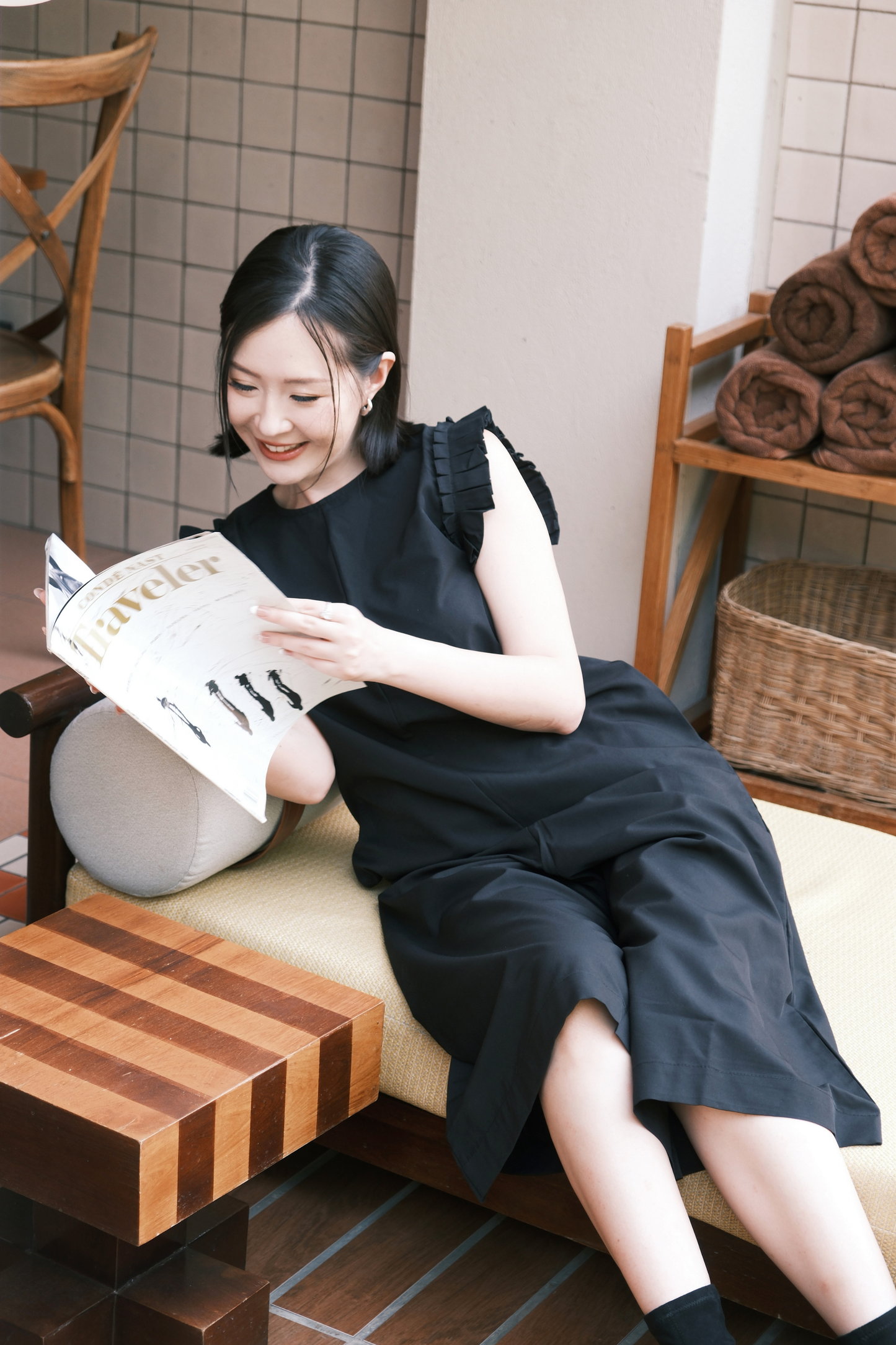 Camille Ruffle Wide-Leg Jumpsuit In Black