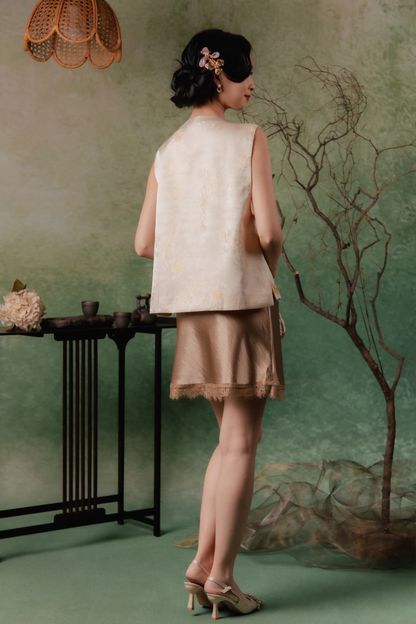 Louise Satin Lace Skirt in Brown