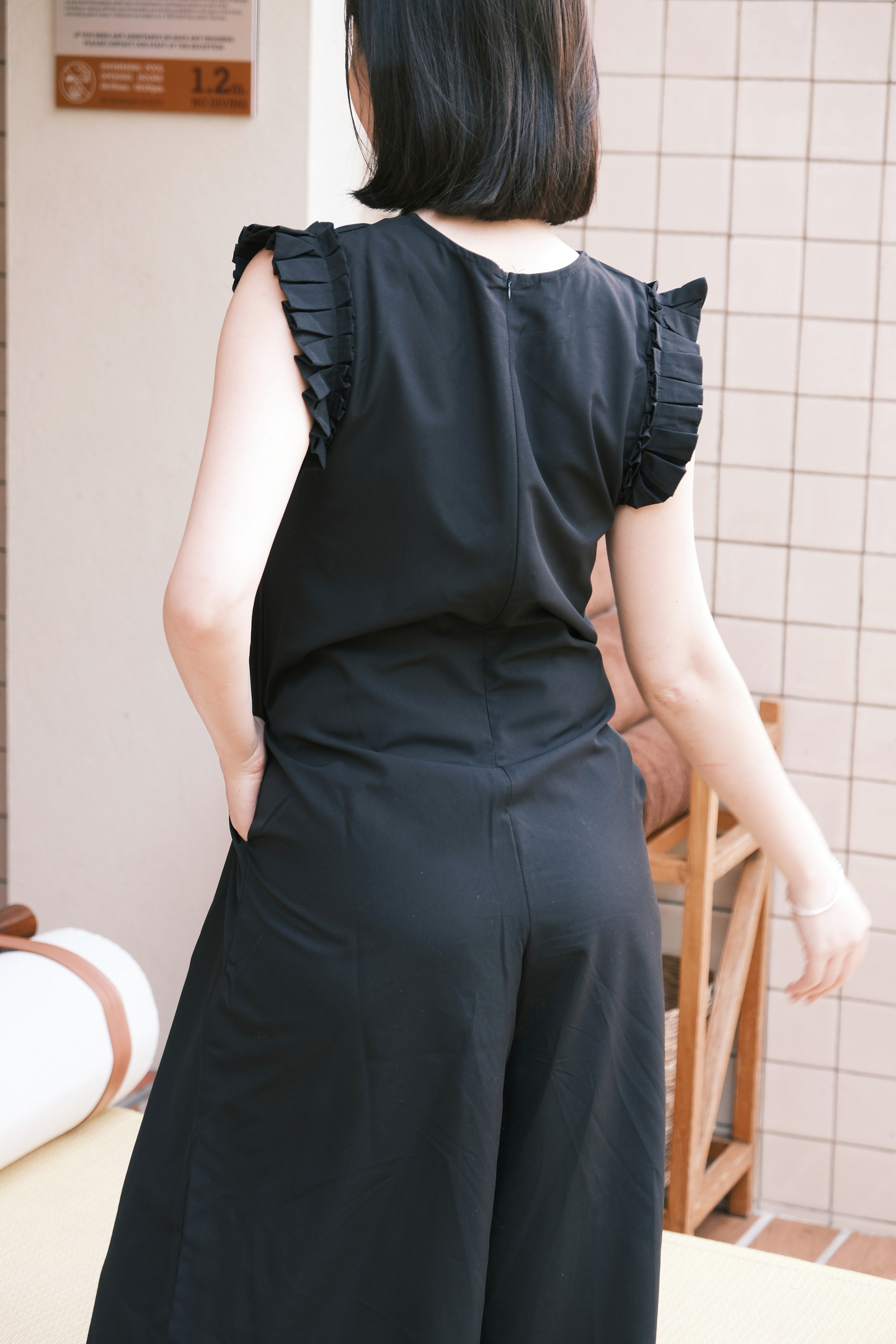 Camille Ruffle Wide-Leg Jumpsuit In Black