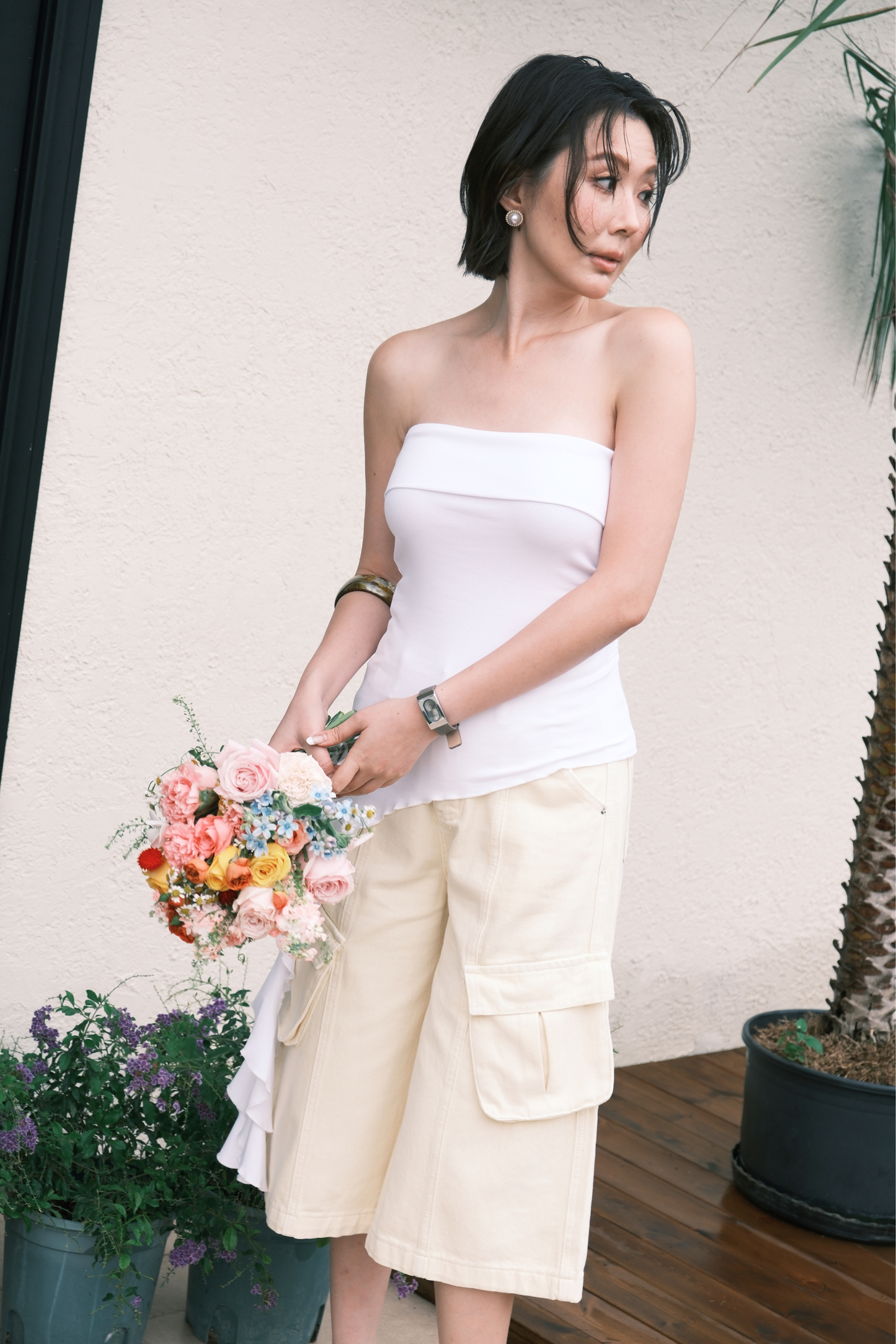 Luna Ruched Tube Top in White