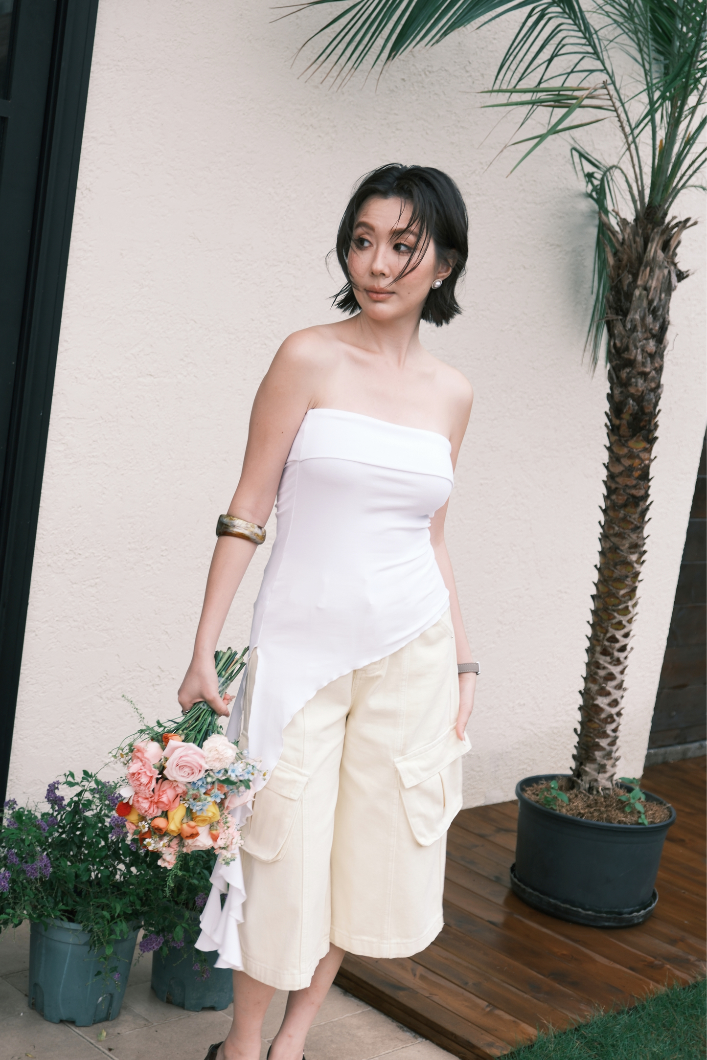 Luna Ruched Tube Top in White