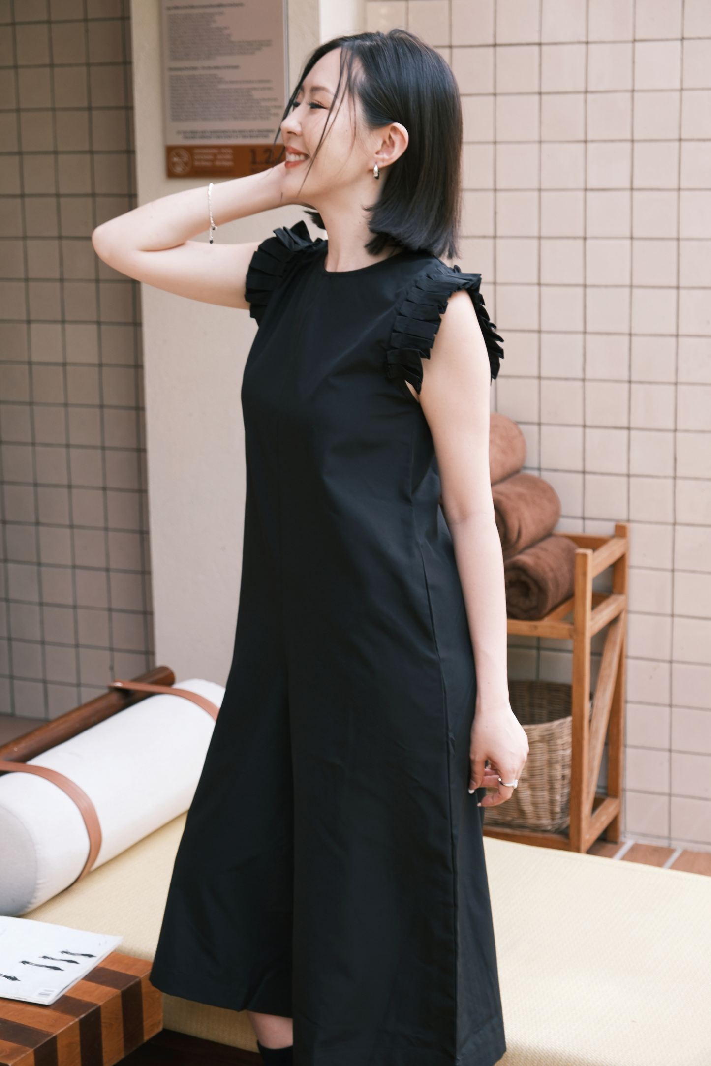 Camille Ruffle Wide-Leg Jumpsuit In Black