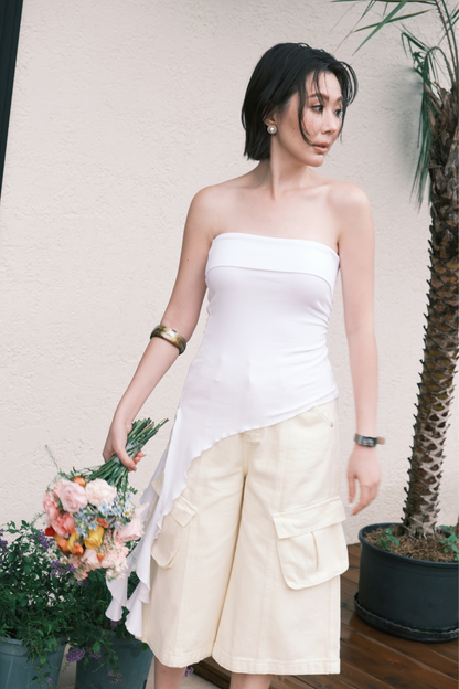 Luna Ruched Tube Top in White
