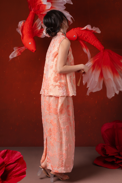 Celia Silver Blossom Cheongsam Top in Blush Pink