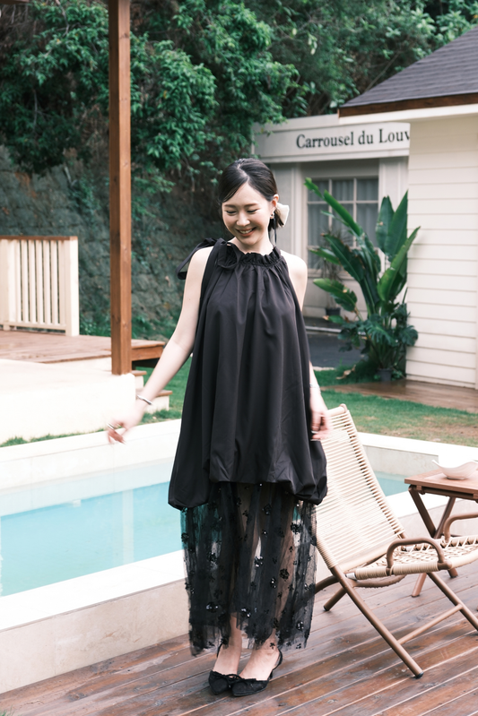 Seraphina Sheer Layered Dress in Black