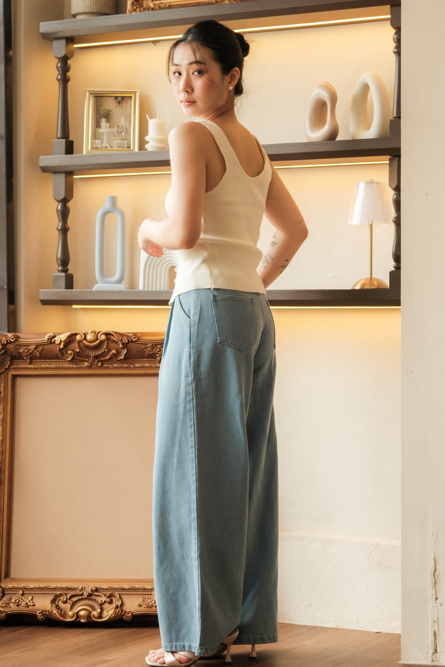 Élise Knit Button Tank in Beige