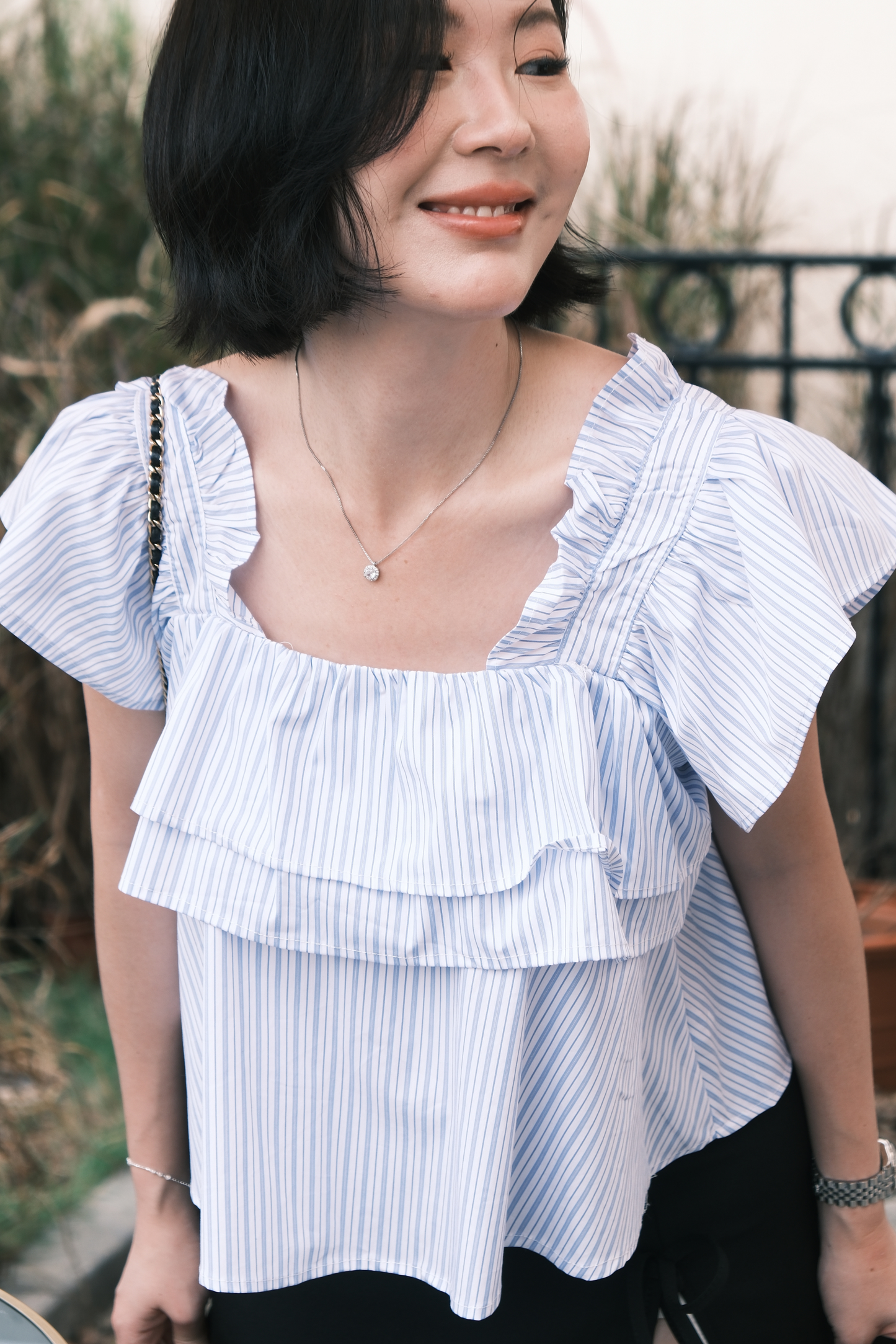 Isla Ruffle Off-Shoulder Top in Light Blue