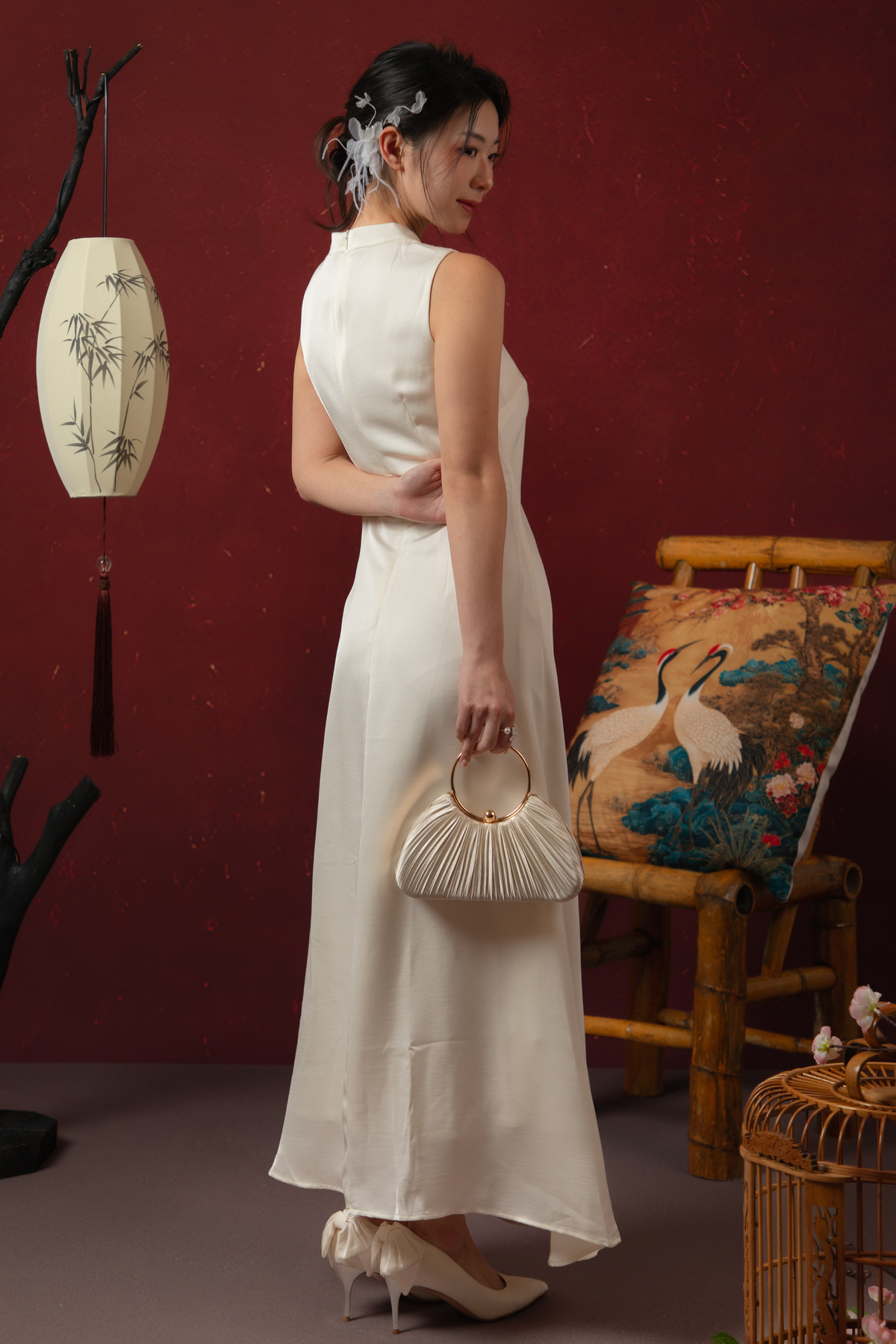 Amélie Perle Cheongsam Dress in Pearl White
